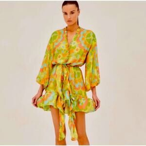Alexis Analia Camellia Lime Silk Floral Mini Dress Size S